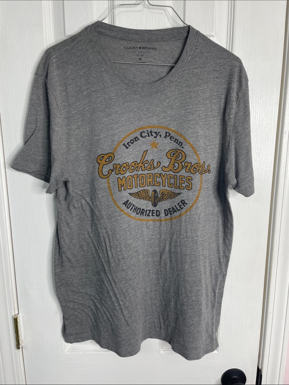 Lucky Brand Gray Graphic 'Crooks Bros. Motorcycles' Short Sleeve Tee